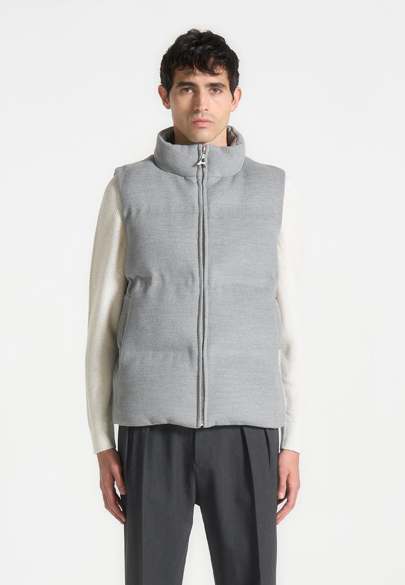 Brushed Marl Puffer Gilet - Grey