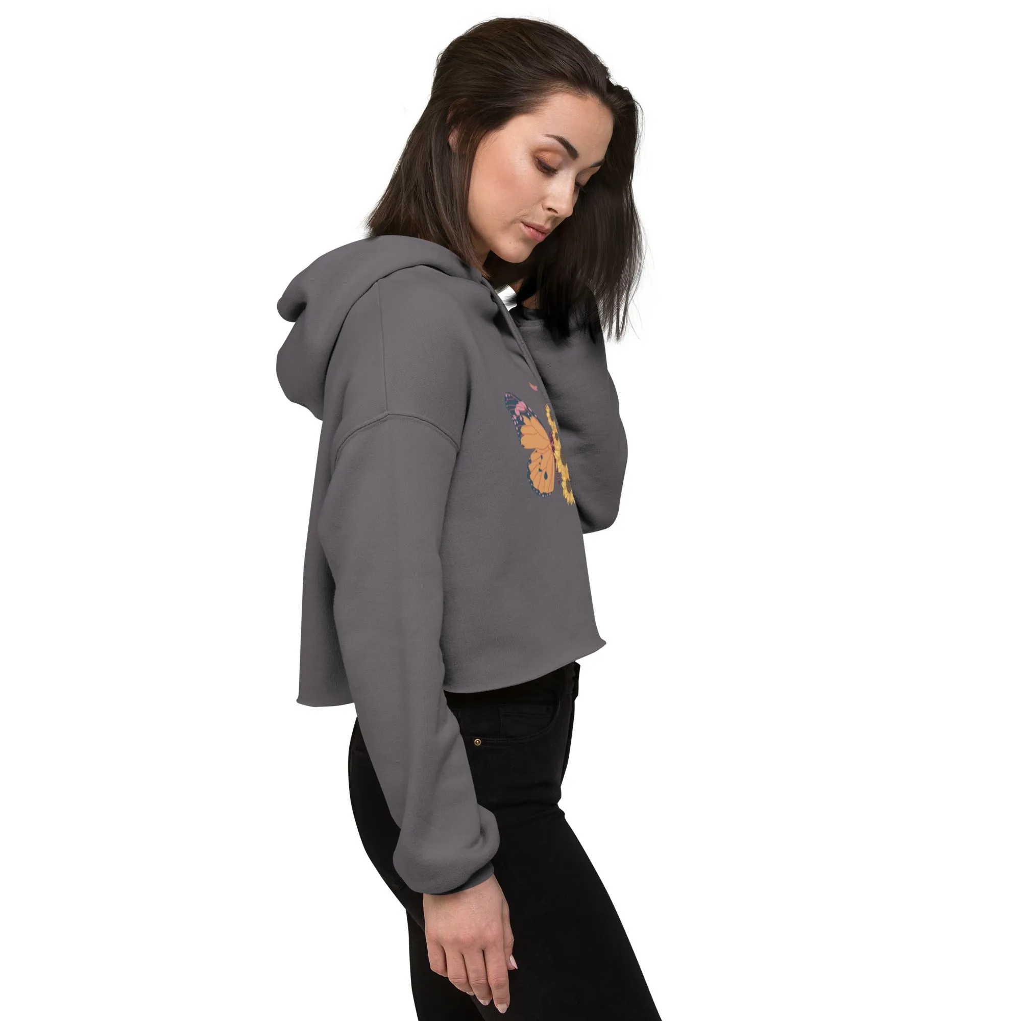 Butterfly - Sunflowers Printed Crop Hoodie