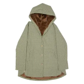 Faux Fur Lined Womens Overcoat Coat Green Hooded Check L