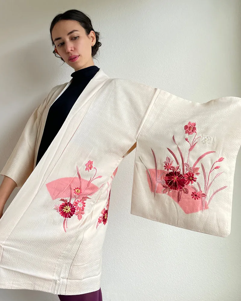 Flower Embroidery and Weaving Haori Kimono Jacket
