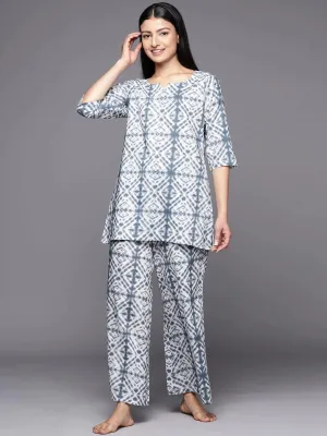 Grey Printed Cotton Night Suit