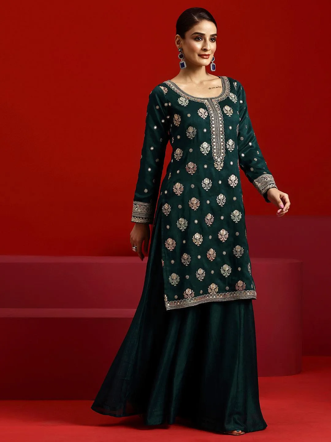Jashvi Art Blue Embroidered Silk Blend Pakistani Suit