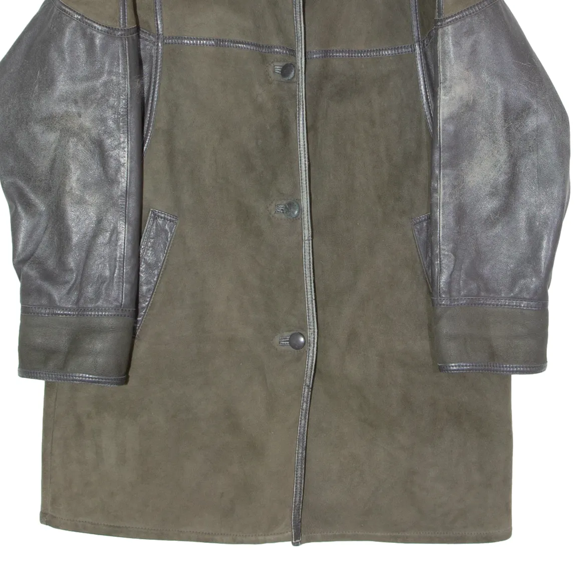 KESTILA Womens Overcoat Coat Green Shearling Suede 90s Colourblock XL