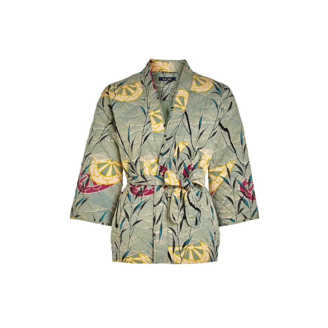 King Louie Women's Kimono Jacket Quilted in Dusty Turquoise