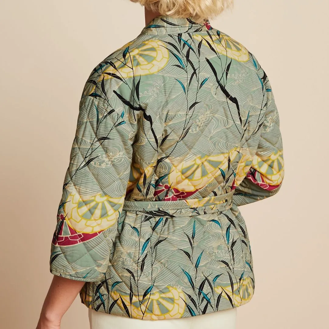 King Louie Women's Kimono Jacket Quilted in Dusty Turquoise