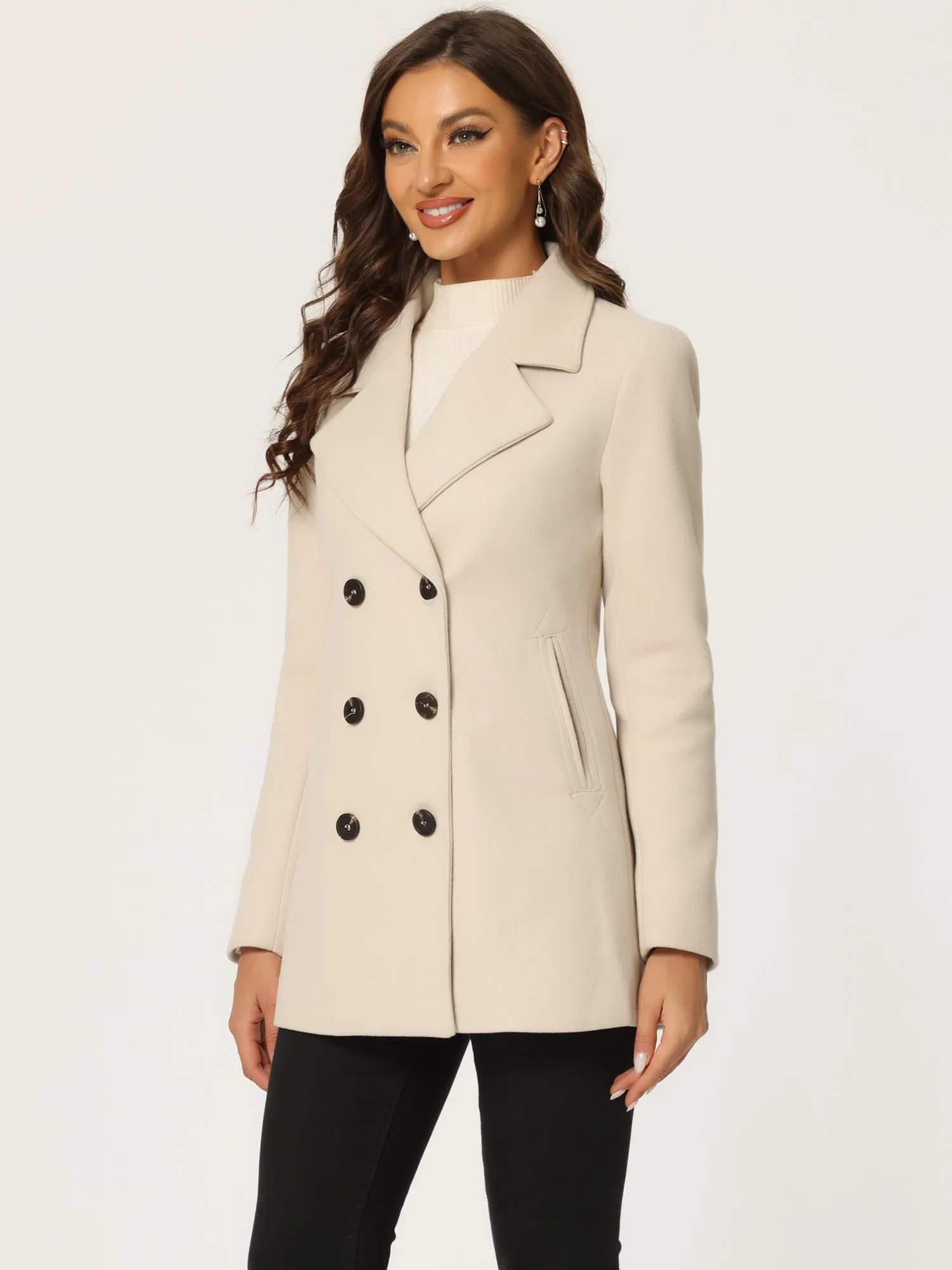 Long Sleeve Double Breasted Button Winter Outerwear Pea Coat
