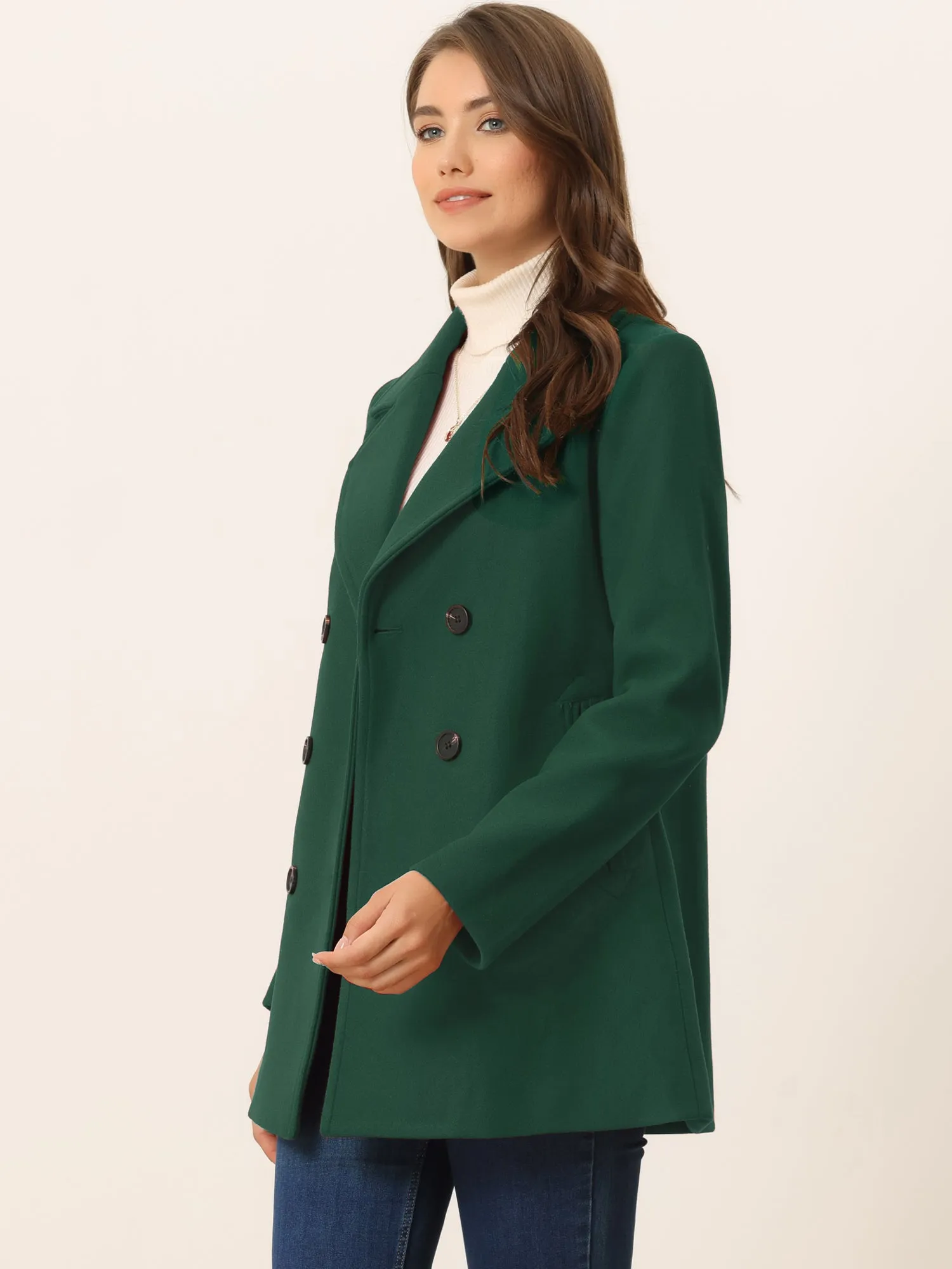 Long Sleeve Double Breasted Button Winter Outerwear Pea Coat