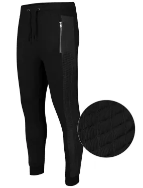 Mens Clark Cuffed Joggers with Quilted Panels in Black