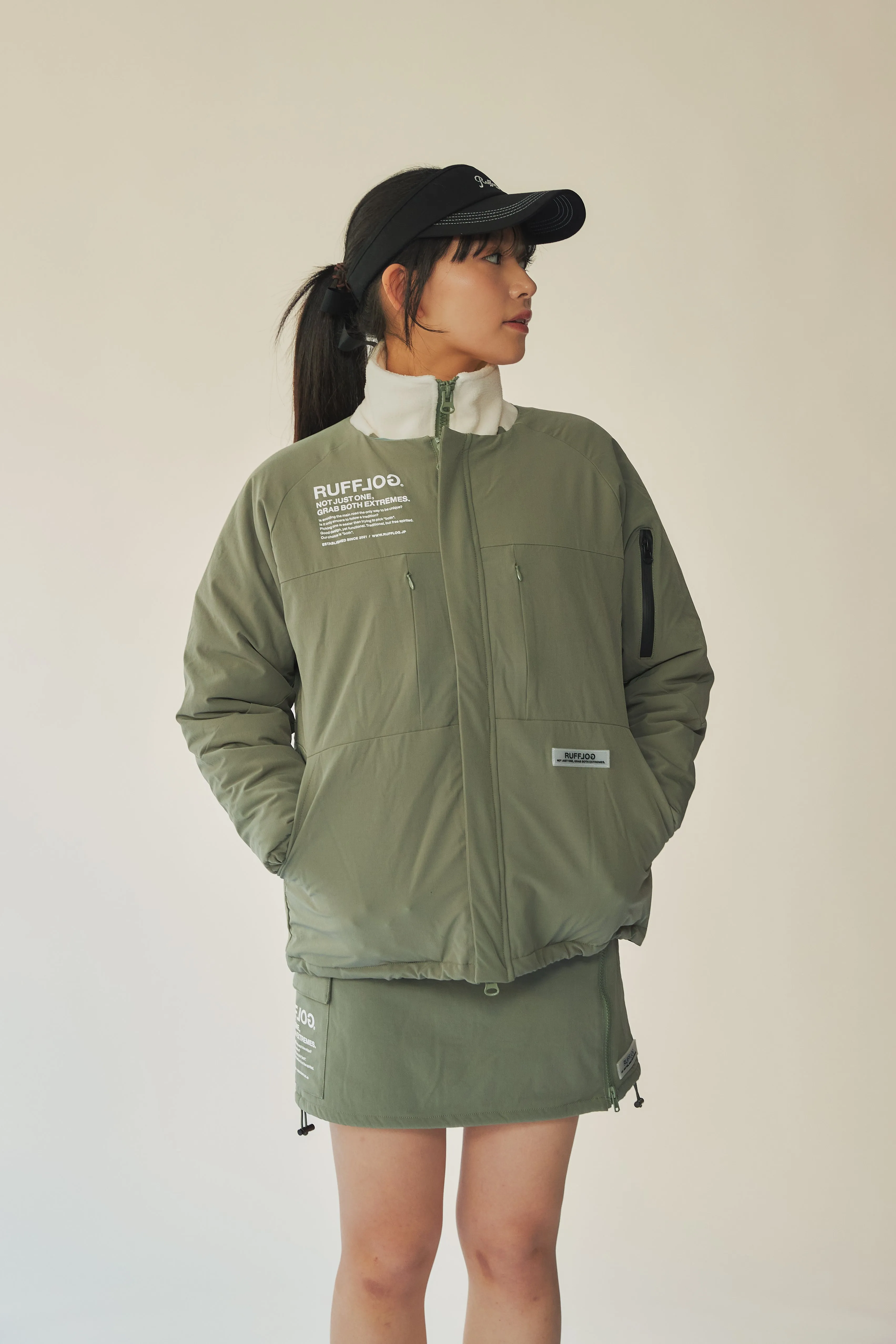 NO COLLAR PUFFER JACKET ASH GREEN