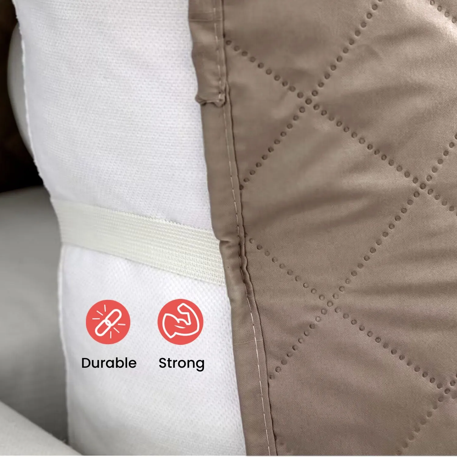 Quilted Non-slip Pet Sofa Cover, 3 Seat Khaki - Floofi