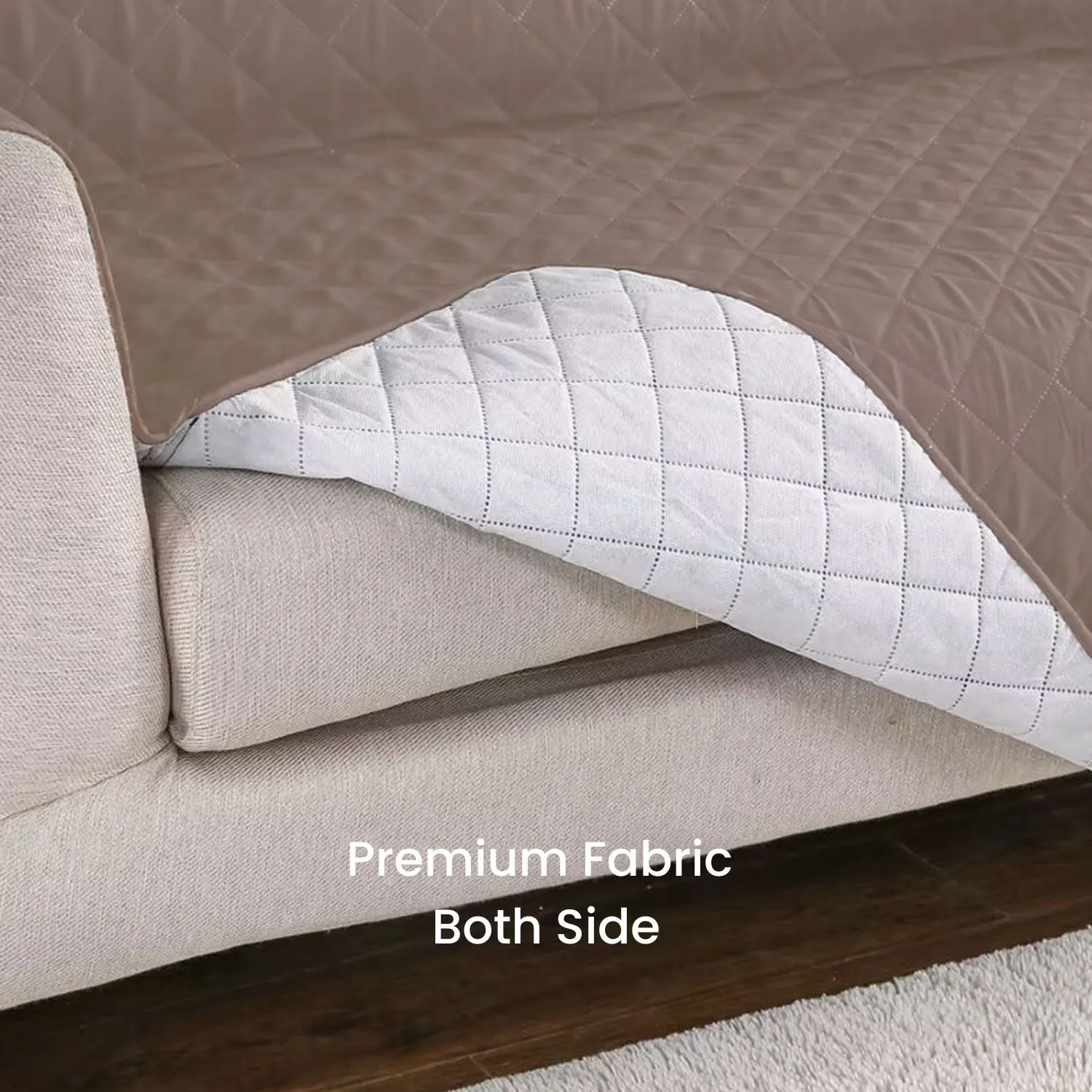 Quilted Non-slip Pet Sofa Cover, 3 Seat Khaki - Floofi