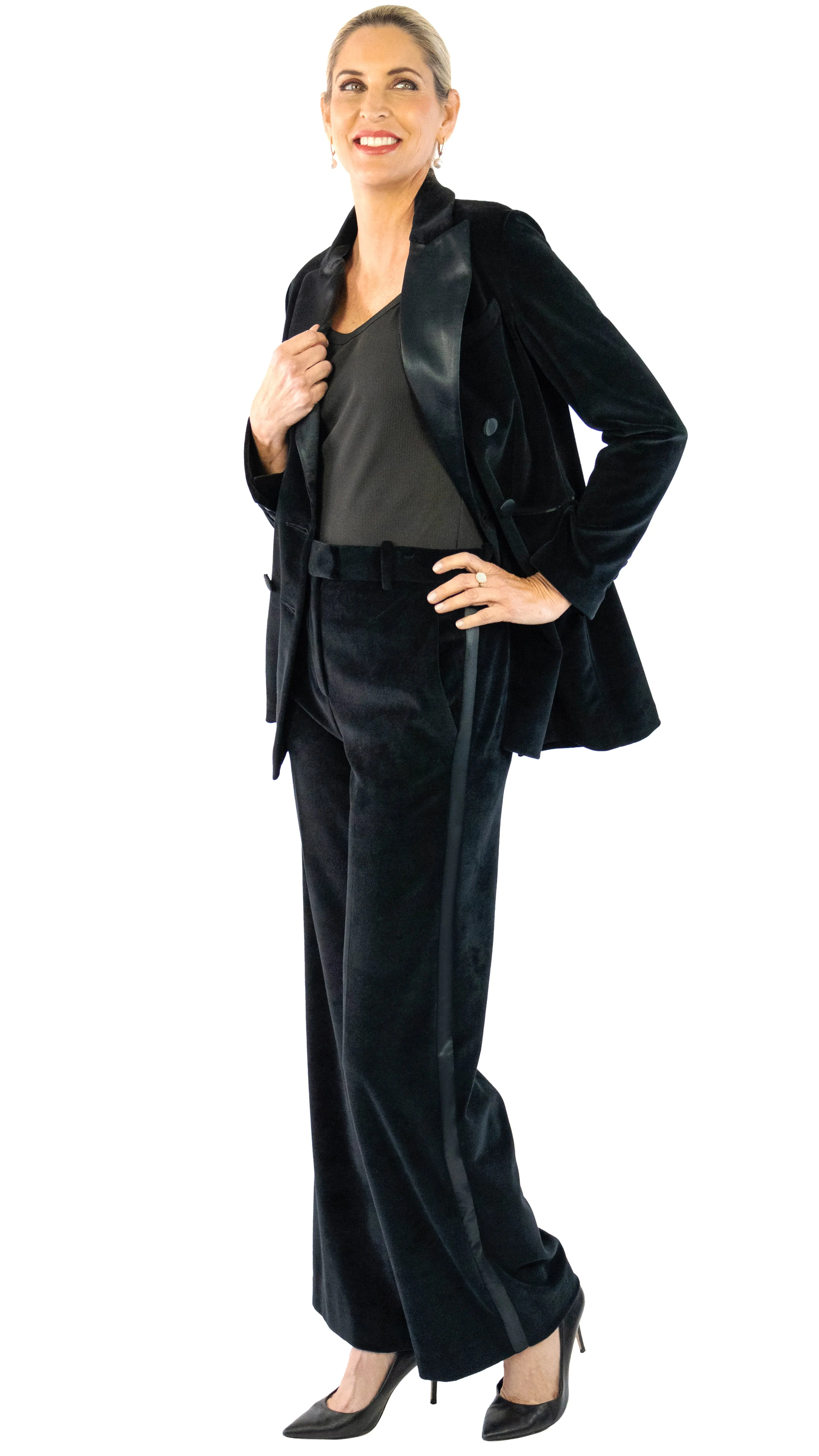 Velvet Tuxedo Pants - Black
