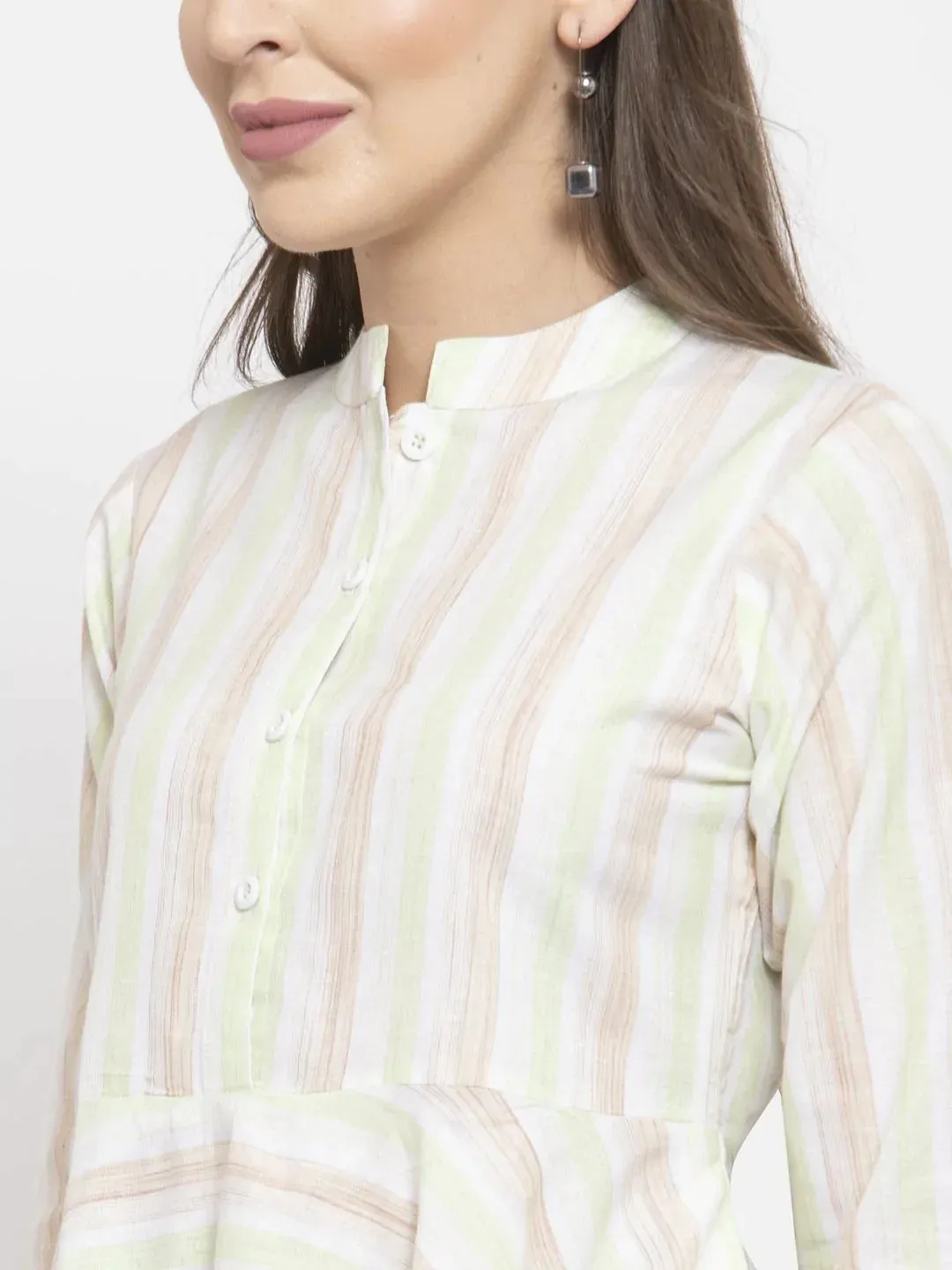 Women Green And White Striped Kurta With Dhoti Pants