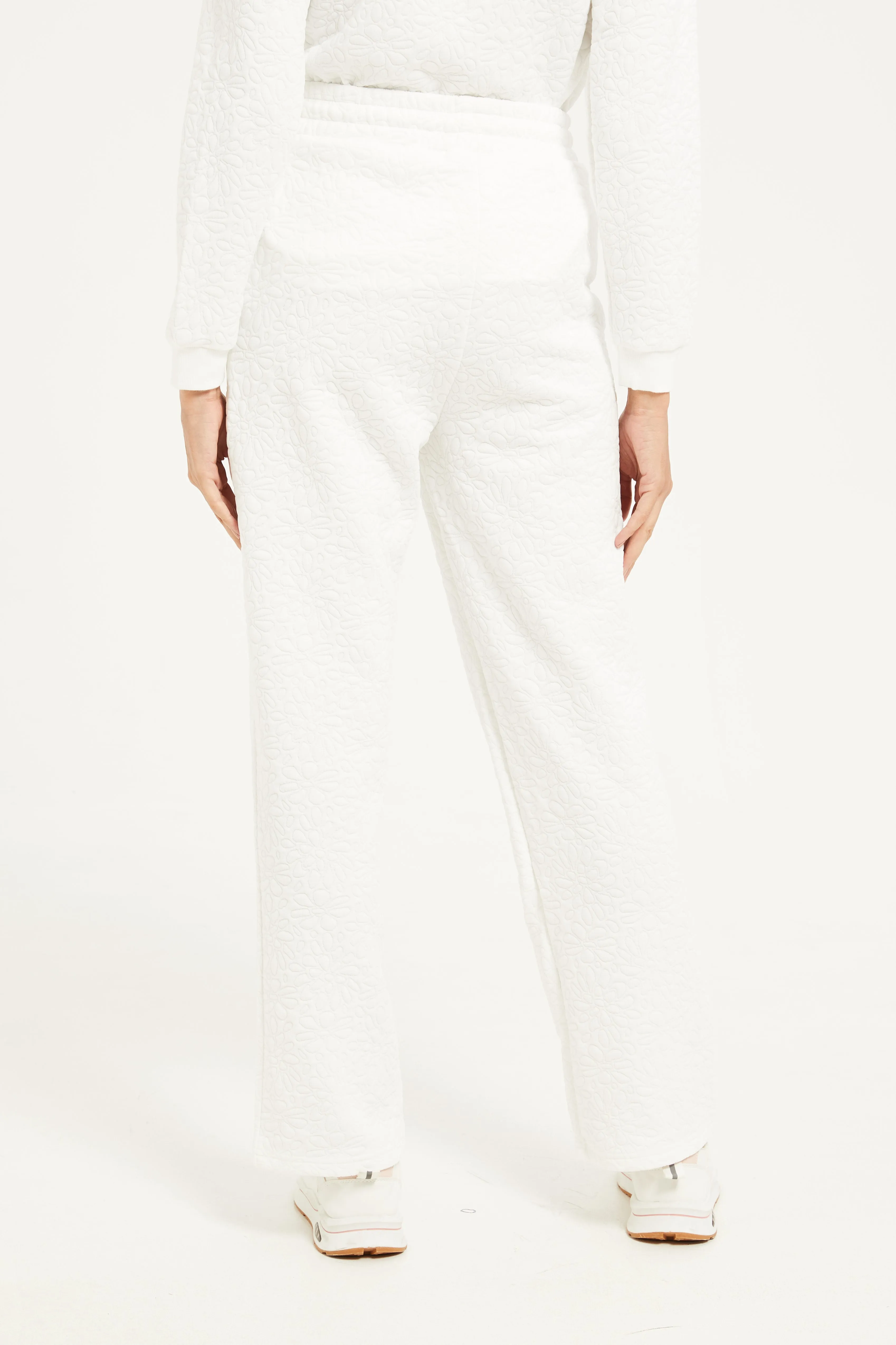 Women White Quilted Joggers