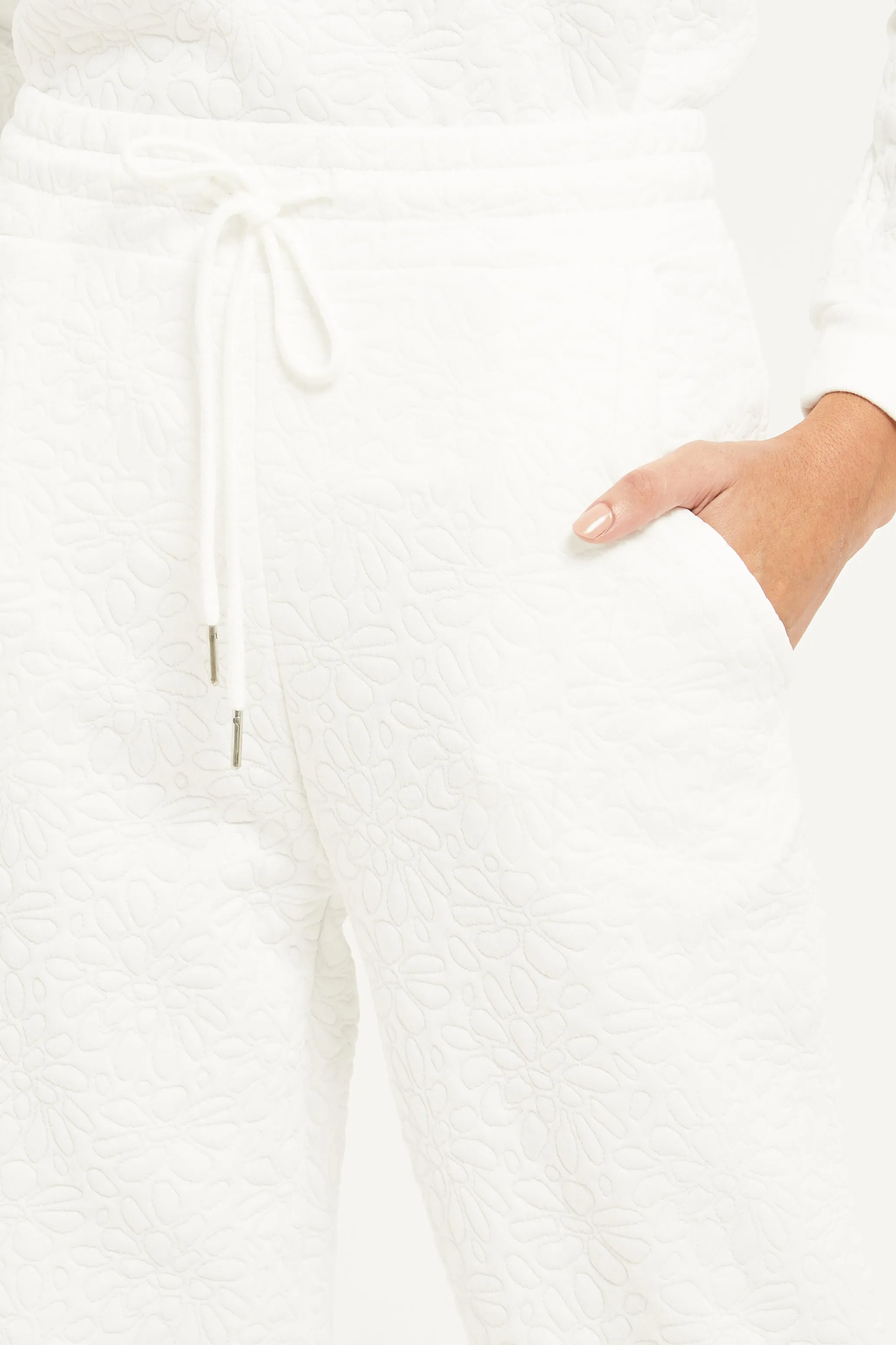 Women White Quilted Joggers